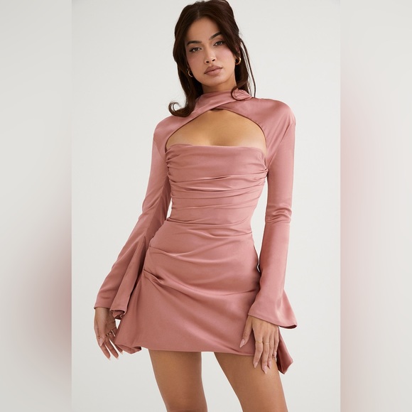 HOUSE OF CB Toira Satin Corset Minidress in Rose Size XS - Picture 1 of 15